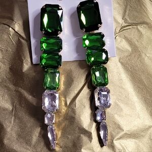 Elegant Green and Silver Drop Earrings